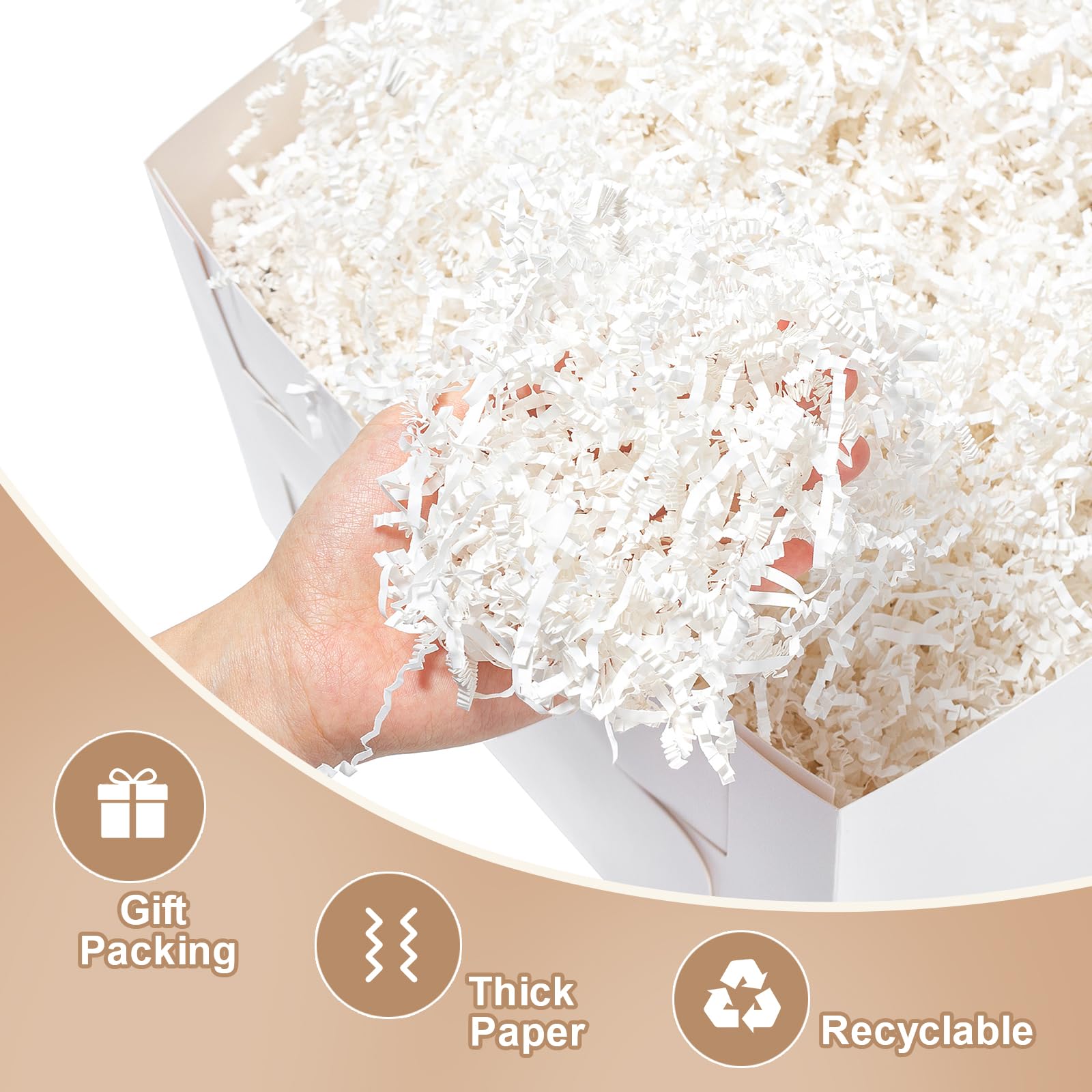 Wowxyz 1 LB Crinkle Cut Paper Shred White Crinkle Paper Shredded Paper for Gift Baskets - Gift Box Filler - Confetti Paper Shreds Stuffing for Birthday, Holiday Gift Packaging Wrapping