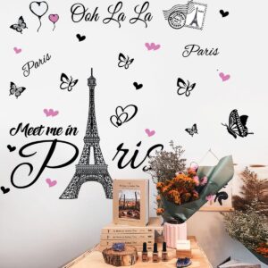 Paris Tower Wall Decal Paris Eiffel Tower Wall Sticker Vinyl Eiffel Tower Peel and Stick Wall Decals Removable Self-Adhesive Stickers Paris Tower Wall Decor for Bedroom Kitchen Office Background Livin