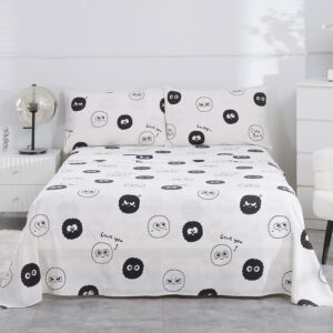 8HMOON Small Coal Ball Sheet Set Twin Size - 3 Piece Set，Cute Character Printed Soft Microfiber Bed Sheets for Girls and Boy Deep Pocket