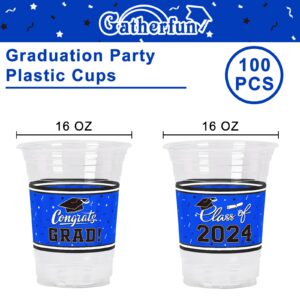 Class of 2025 Celebration - 100 Pcs 16oz Blue Graduation Plastic Cups for Graduation Party | Sturdy & Durable Drinkware for Grad Festivities | Essential Graduation Party Supplies & Decorations