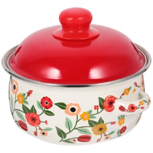 unomor vintage enamel stockpot with lid floral kitchen cooking pot deep cookware double handle soup pot decorative oil storage basin for stove top induction cooker