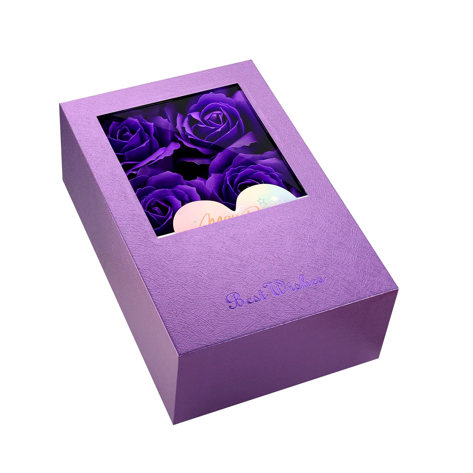 Money Box for Cash Gift Pull, Money Gift Boxes for Cash on Birthday, Christmas, Graduation, Mother's Day, for Husband, Wife, Girlfriend, Mother With Soap Rose Flower and Greeting Cards - Purple