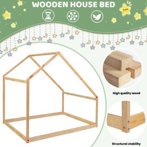 Merax Twin Bed Frames with Roof for Kids Girls Boys, Montessori Wooden House Shaped, Sturdy Framework, Easy Assembly, No Noise