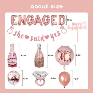 Engaged Balloons Engagement Party Decorations - She Said Yes Banner Engagement Ring Foil Balloon Just Engaged Soon To Be Future Mrs And Mr Party Supplies For Bridal Shower Wedding Valentine's Day