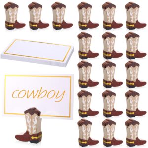 kigley 18 pcs cowboy boots wooden ornaments place card holder and 25 pcs gold foil white card cowboy boots wooden table sign picture number sign stands holder for wedding party events (brown)