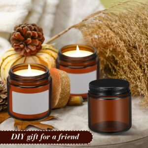 Zhehao 12 Pcs 4 Oz Glass Candle Jars with Lids Amber Round Candle Container Tins Canning Jars Mason Jar Candle Holder Containers Bottles for Valentine Making Candles DIY, Dishwasher Safe, Black Lids