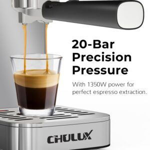 CHULUX Kompatto Espresso Machine 20 Bar with Milk Frother, Stainless Steel Automatic Espresso Coffee Machine for Home Latte & Cappuccino Maker, 40oz Removable Water Tank, 1350W