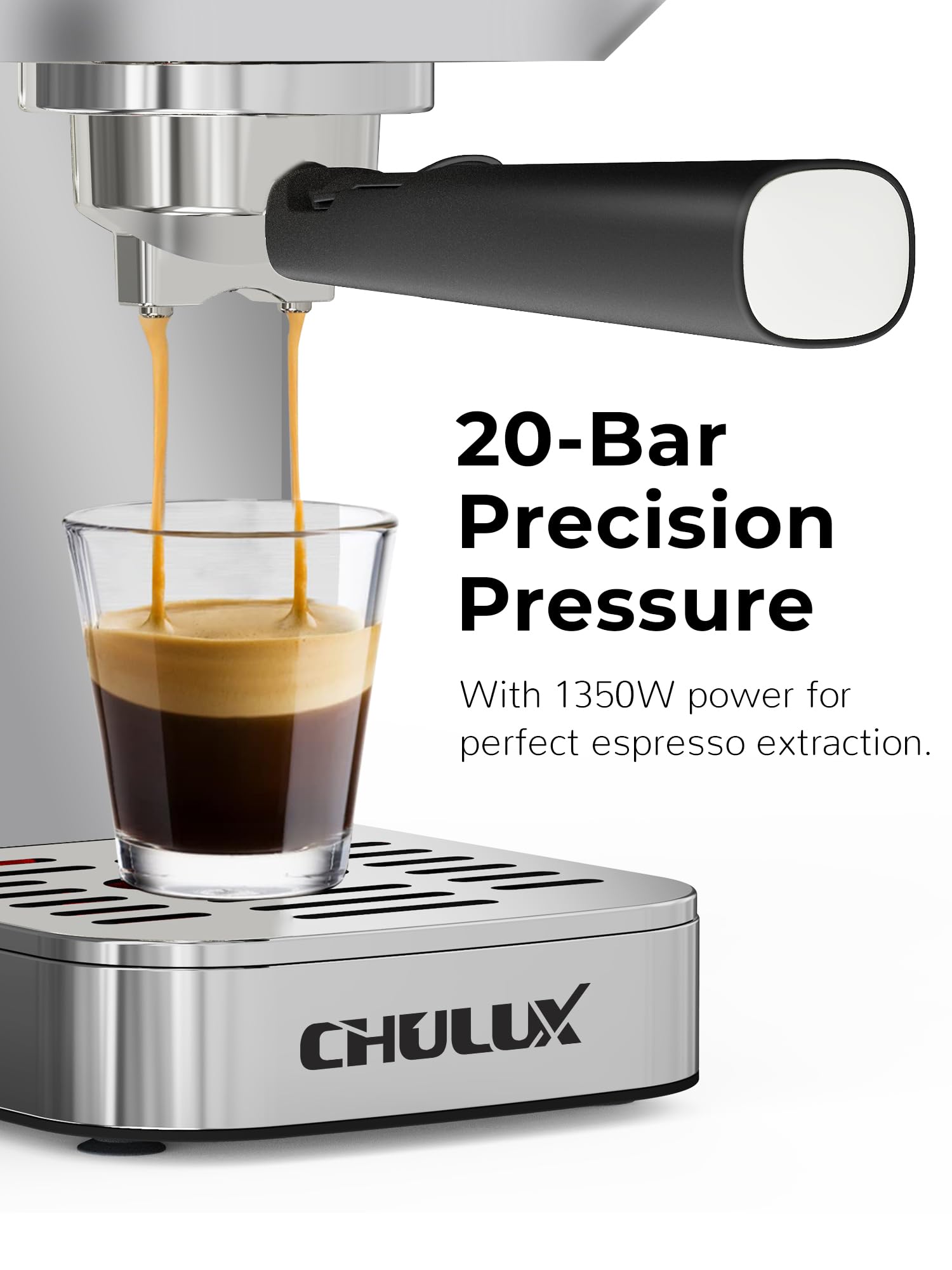 CHULUX Kompatto Espresso Machine 20 Bar with Milk Frother, Stainless Steel Automatic Espresso Coffee Machine for Home Latte & Cappuccino Maker, 40oz Removable Water Tank, 1350W