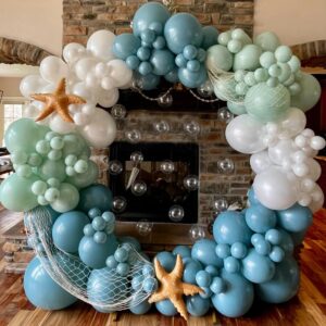 balloon garland kit under the sea - white macaron green deep blue balloon for sea theme birthday party baby shower decorations (blue)