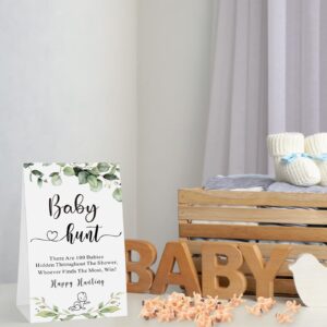 Gemscream 101 Pcs Baby Shower Games Include Paperboard Baby Hunt Sign 100 Mini Plastic Babies Tabletop Sign Tiny Babies Funny Baby Shower Prizes for Gender Reveal Party Favors (Green,Greenery)