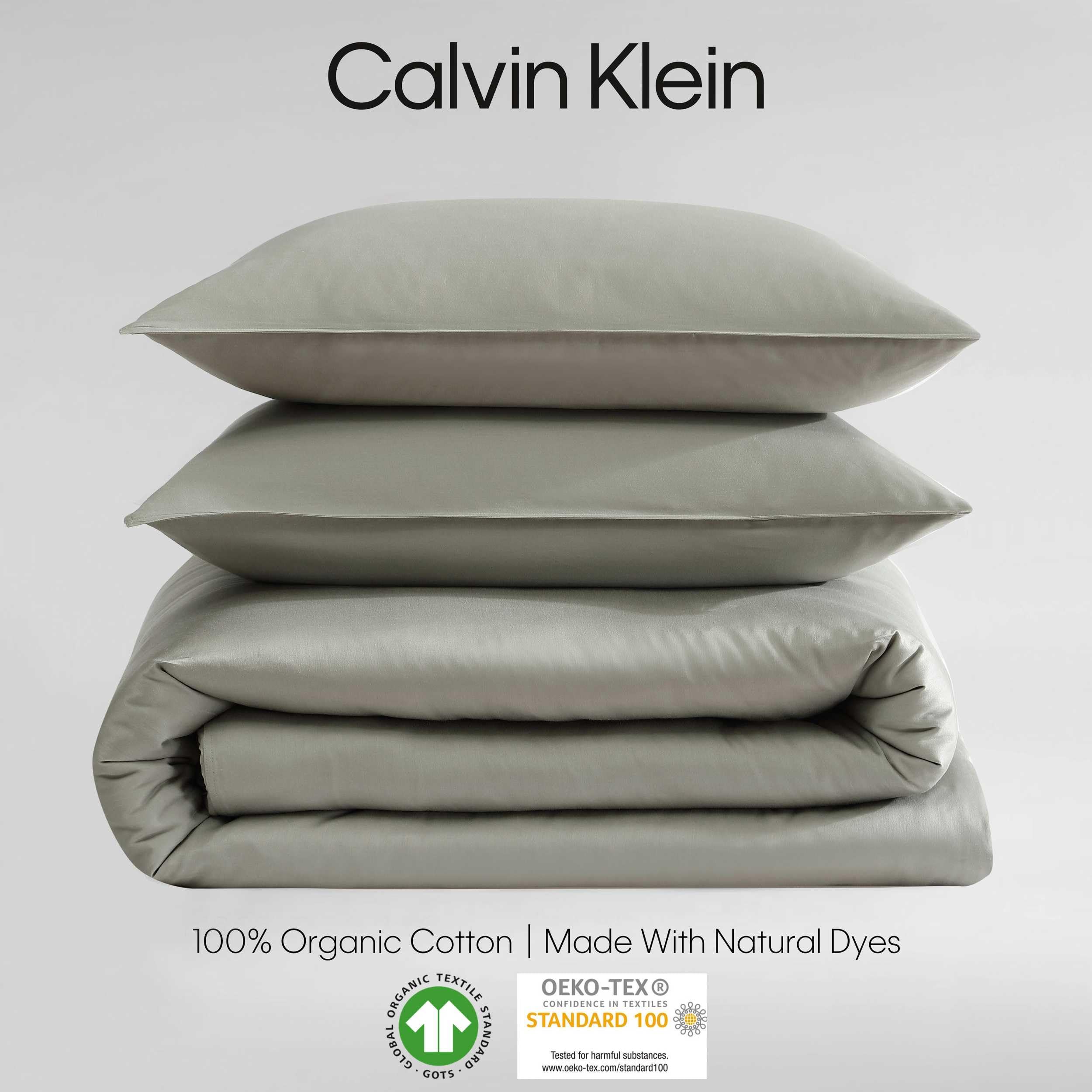 Calvin Klein - Queen Duvet Cover Set, Organic Cotton Sateen Bedding, Luxuriously Soft Home Decor, GOTS Certified (Organic Earth Dusty Olive, Queen)