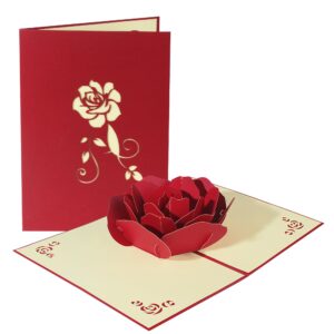 muscell valentines pop-up red rose card, 3d pop-up greeting cards, for valentine's day, mothers day, fathers day, birthday, anniversary, graduation, wedding, size 5.9 x 3.93in