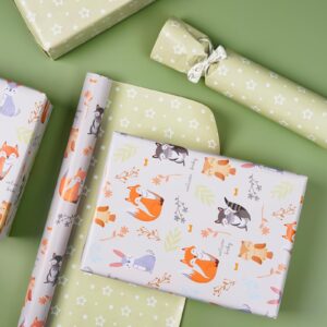 Tyzarglef Reversible Baby Shower Wrapping Paper - Mini Roll for Baby Boys Girls - 17 Inch X 33 Feet - Woodland Animals & Welcome Baby Design for Baby Shower, Birthday Party, Holiday