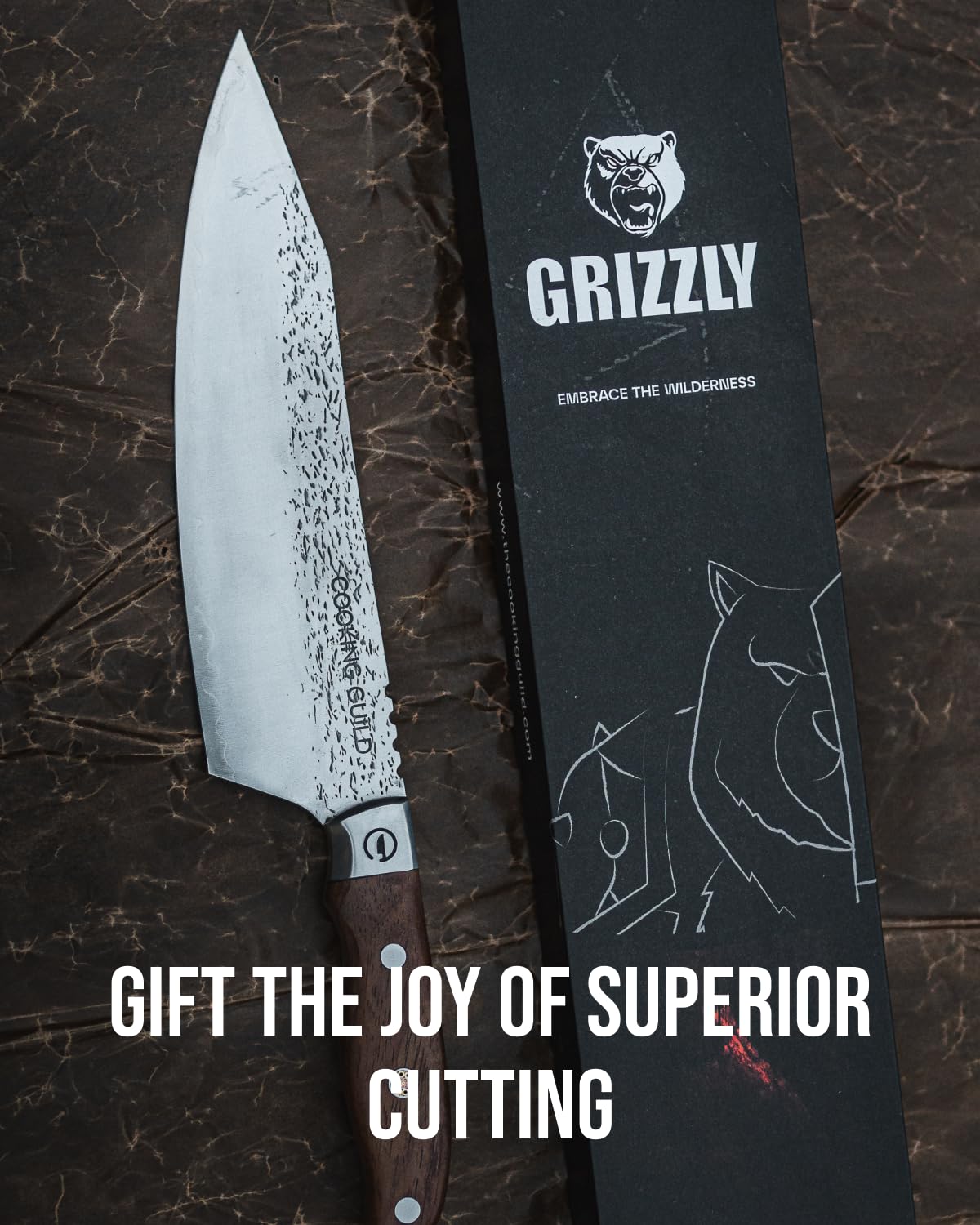 The Cooking Guild Chef Knife - 8 Inches - Grizzly Series - High Carbon Stainless Steel Chefs Knives - Rosewood Handle - Razor Sharp Chef's Knife Designed to Last a Lifetime