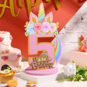 MiniInflat Unicorn 3/5/6th Birthday Number Sign Centerpiece for Girls 11.8 Inch Unicorn Number Wooden Table Decoration Unicorn Party Supplies for Kids Birthday Anniversary((Number 5)