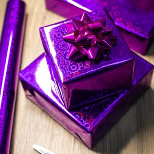 Burymento Purple Wrapping Paper Roll-17 IN×32.8 FT 1 Roll Metallic Holographic Gift Wrap for Christmas,Birthday,Wedding,Bride shower,Valentine's Day Foil Style - 46.5 sq.ft.