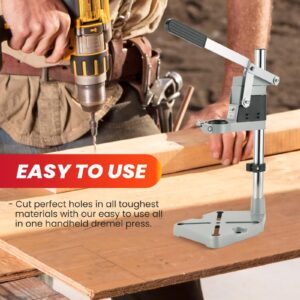 DASBET Universal Drill Press Stand | Adjustable Electric Bench Clamp Support Tool for Hand Drill Double Hole Workstation with Aluminum Base Portable Drill Press Table for Workbench Repair