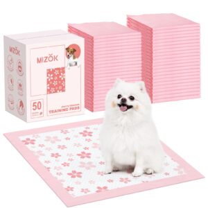 mizok puppy pads 22"x 22" with leak-proof quick-dry design pee pads for dogs potty training, 6-layer standard absorbency dog pee pads regular size, pink cherry blossom pattern (50 counts)