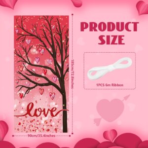 Valentines Love Door Cover Decorations Love Tree Spring Valentines Door Banner Red Pink Love Heart Front Door Hanging Backdrop Banner for Valentine's Day Wedding Anniversary Bridal House Supplies