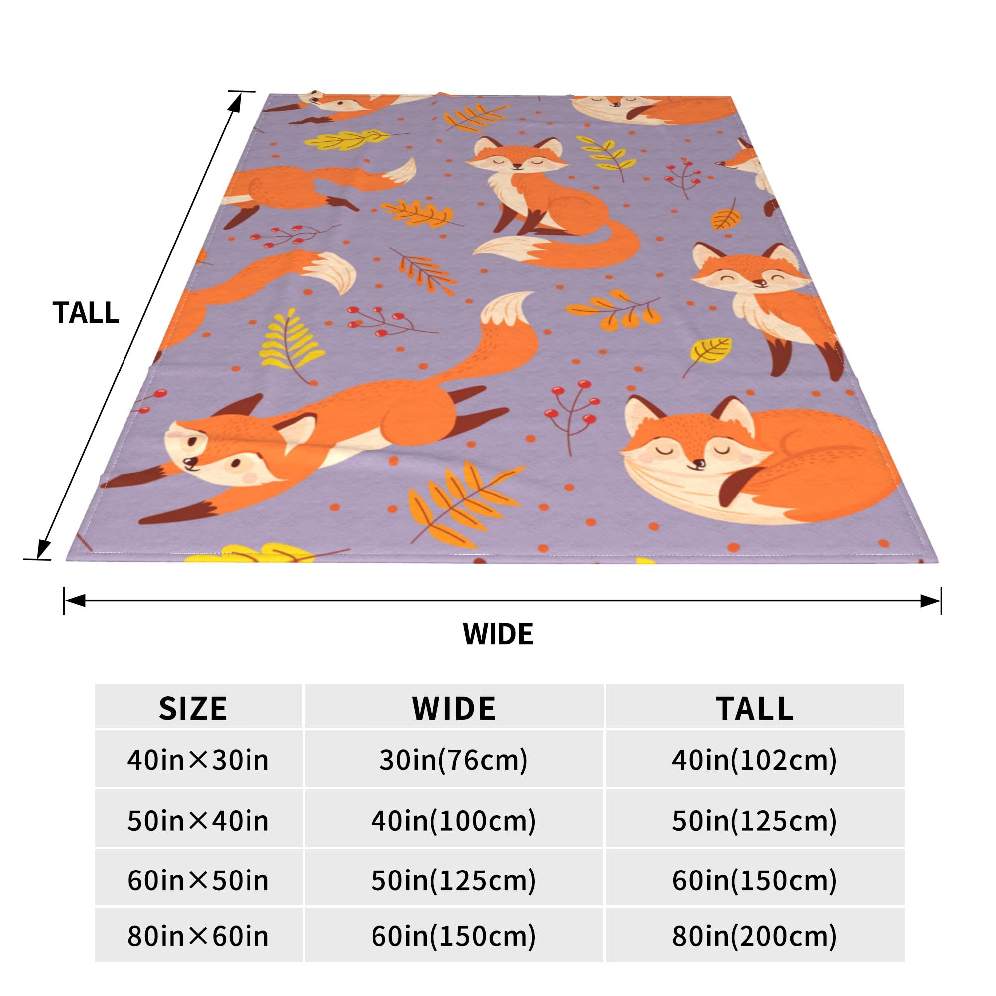 VODRM Cute Fox Blanket Gifts for Kids & Adult for Living Room Bedding Couch Soft Lightweight Warm Cozy Animal Foxes Leaf Throw Blankets Party Birthday Decor Golden 60X80in All Seasons