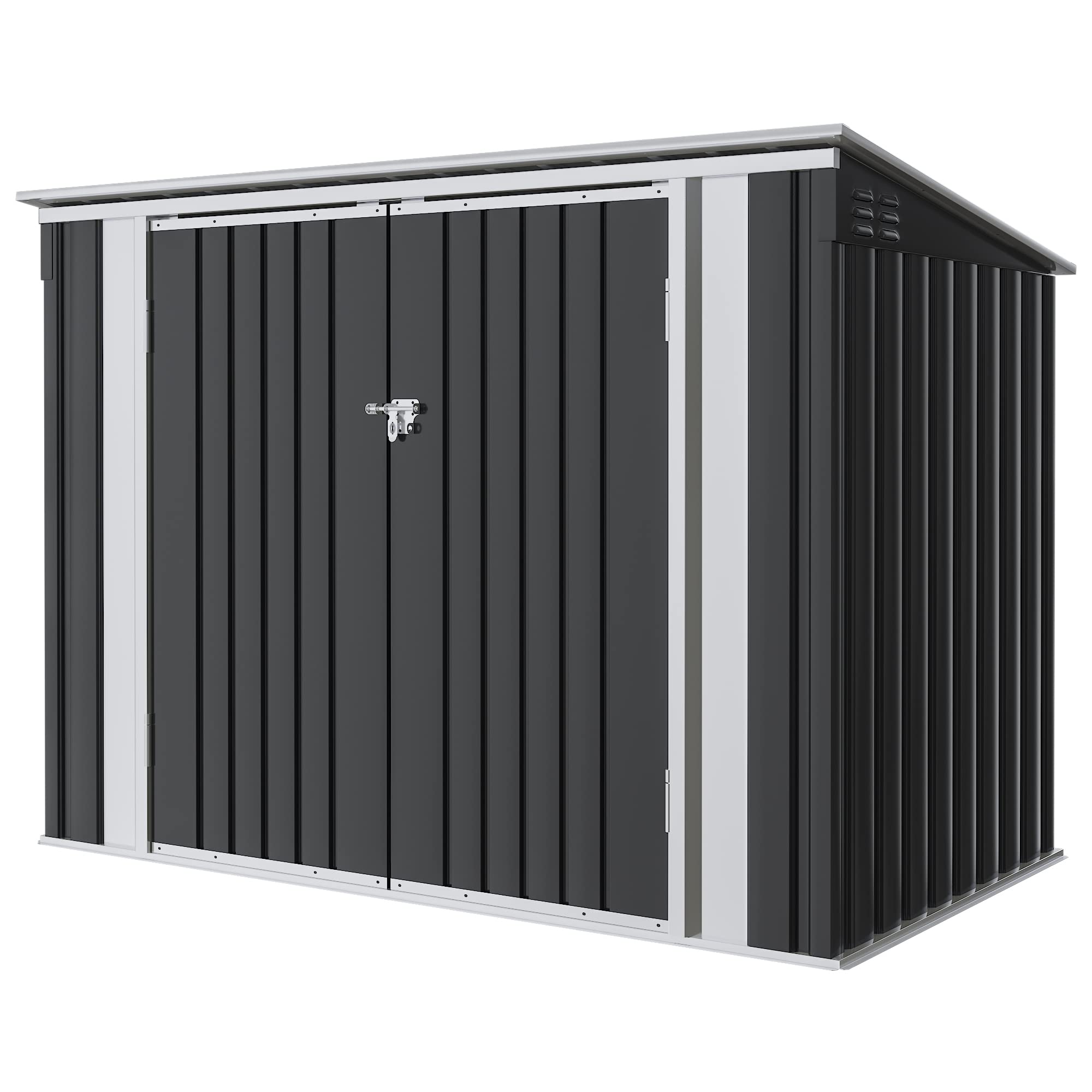 Greesum 5.8x3.3 FT Outdoor Storage Shed Metal Garbage Shed with Lid Chain Hydraulic Gas Rod for Lawn Tools, Bikes, Toys,Garbage Bin,Black