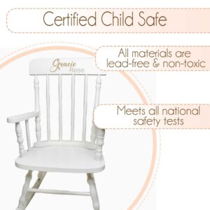 My Bambino Childrens Personalized Rocking Chair White Wood Engraved with Toddler Name