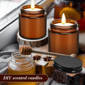 Zhehao 12 Pcs 4 Oz Glass Candle Jars with Lids Amber Round Candle Container Tins Canning Jars Mason Jar Candle Holder Containers Bottles for Valentine Making Candles DIY, Dishwasher Safe, Black Lids