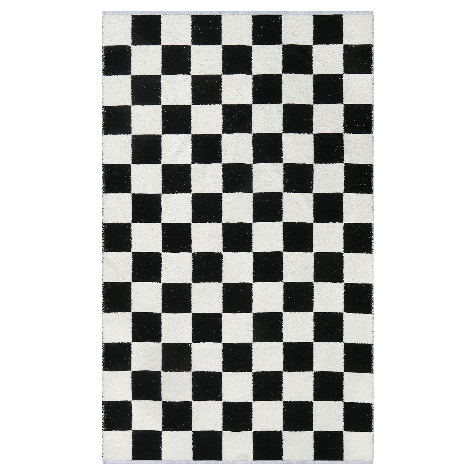 Lahome Checkered 3x5 Black and White Rug, Modern Black Checker Rug for Bedroom, Cotton Woven Aesthetic Area Rug for Kids, Checkerboard Washable Rug Low Pile Floor Carpet