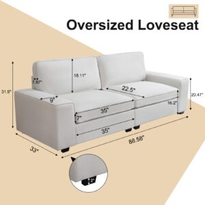 HOMERILLA 88.58" Modern Sofas for Living Room Linen Breathable Loveseat Sofas & Couches with Square Wide Armrest and Removable Sofa Cushion Off-White