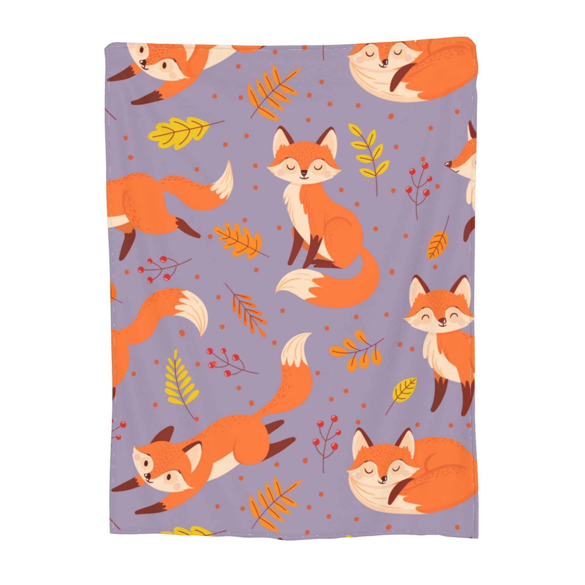 VODRM Cute Fox Blanket Gifts for Kids & Adult for Living Room Bedding Couch Soft Lightweight Warm Cozy Animal Foxes Leaf Throw Blankets Party Birthday Decor Golden 60X80in All Seasons