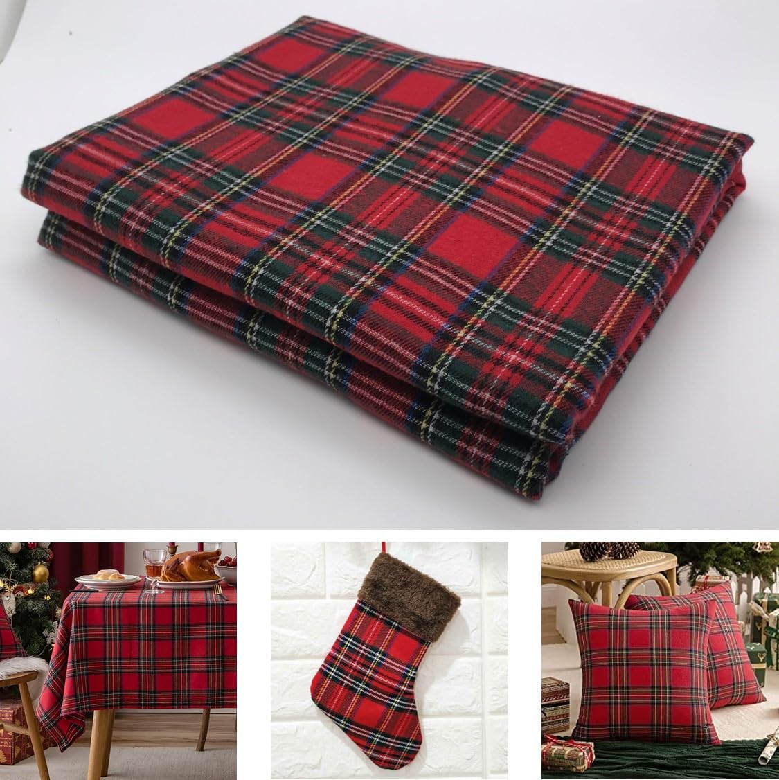 Red Tartan Plaid Fabric Cotton Width 57 Inches Yarn Dyed and Brushed for Festive Christmas Decorations and DIY Crafts and Dress (Red-Black, Cut by The Yard)