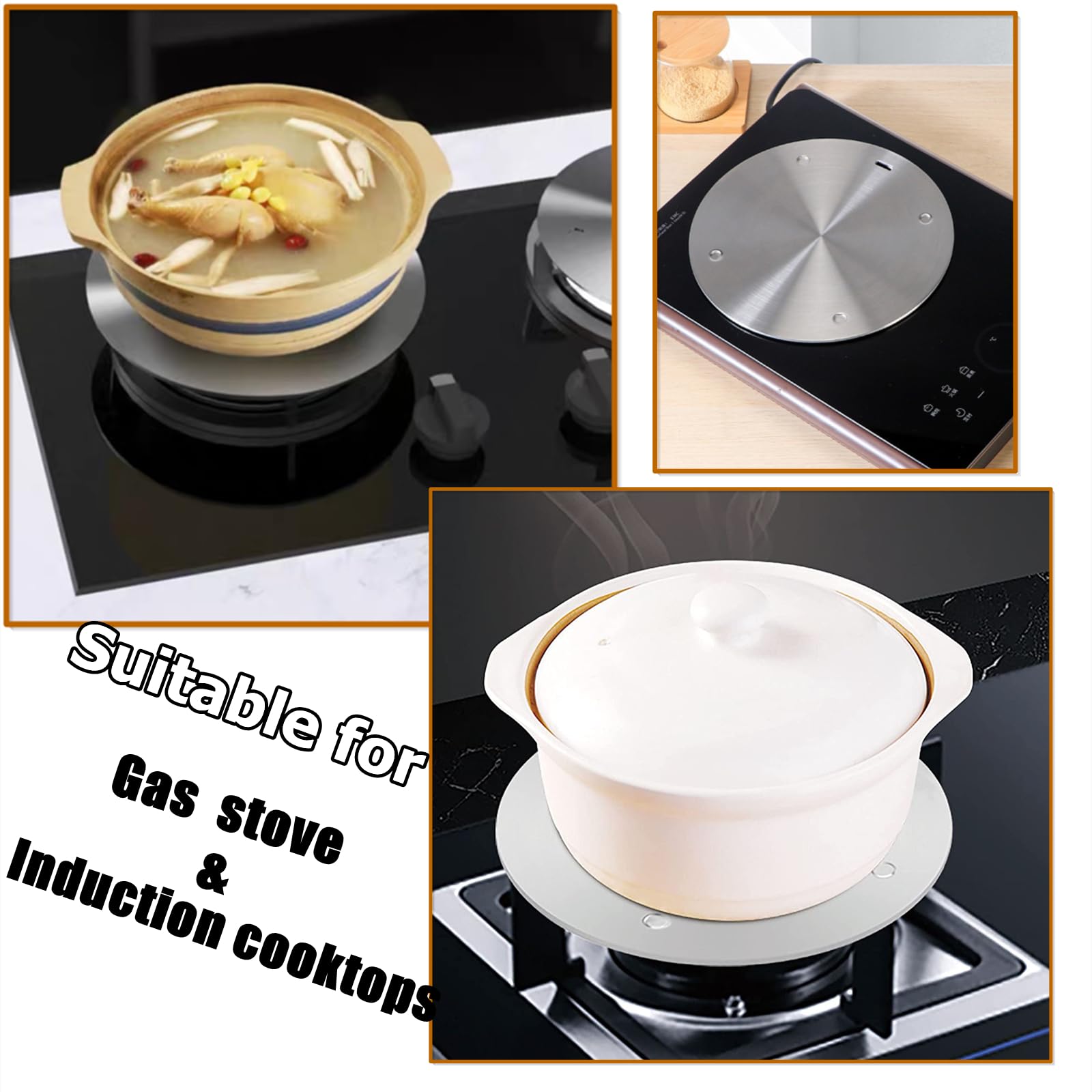 Gocoffun Heat Conduction Plate for Gas Stove, Stainless Steel Induction Plate Adapter with Detachable Handle, for Electric Gas Stove Glass Induction Cooktop Cookware Simmer Ring Induction (7.9inch)