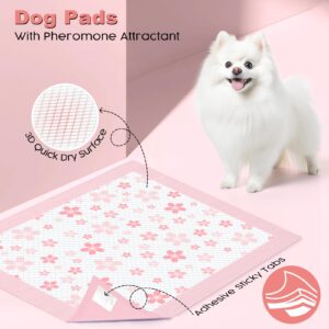 MIZOK Puppy Pads 22"x 22" with Leak-Proof Quick-Dry Design Pee Pads for Dogs Potty Training, 6-Layer Standard Absorbency Dog Pee Pads Regular Size, Pink Cherry Blossom Pattern (50 Counts)