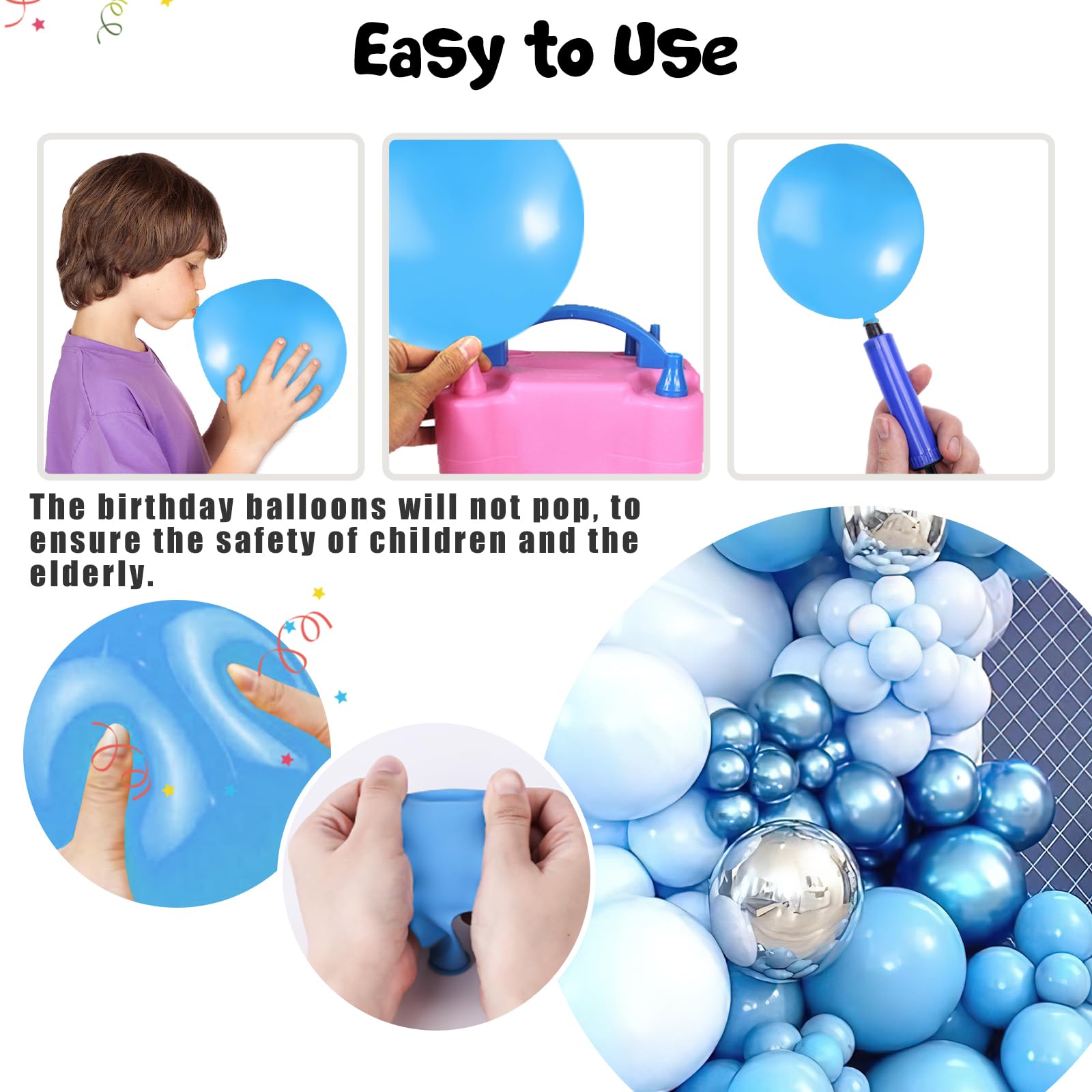 LovesTown Light Blue Balloons Arch Kit, 150PCS Latex Different Sizes 18 12 10 5 Inches Balloons with Ribbon for Baby Shower Birthday Party Bridal Graduation Festive Decorations