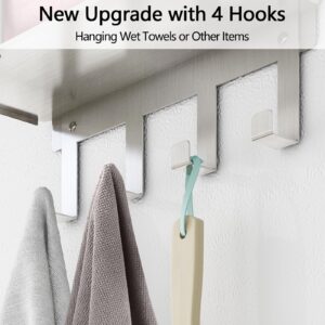 Bathroom Towel Storage, Towel Racks for Bathroom with 3-Tier Shelf & 4 Hooks, Towel Holder for Bathroom Wall for Rolled Bath Towels, Brushed Nickel