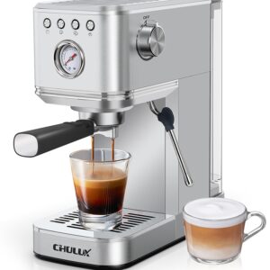 CHULUX Kompatto Espresso Machine 20 Bar with Milk Frother, Stainless Steel Automatic Espresso Coffee Machine for Home Latte & Cappuccino Maker, 40oz Removable Water Tank, 1350W