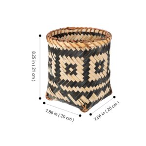 BESTOYARD Bamboo Woven Trash Can, Wicker Waste Basket Round Garbage Cans Flower Arrangement Basket Magazine Holder Laundry Basket Rattan Garbage Bin Farmhouse Decor