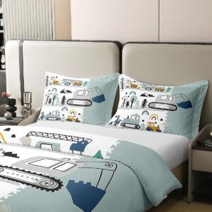 Erosebridal Pure Cotton Construction Comforter Duvet Cover,Cartoon Excavator Vehicle Bedding Queen,Reversible Tractor Bedding Toddler Bedding Boys Comfy Cozy Room Decor,Teal