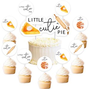 cutie pie cake topper set - little cutie pie cake topper with 12pcs pie double-sided cupcake toppers, cutie pie baby shower decorations, pie first birthday decor, baking party supplies for boys girls