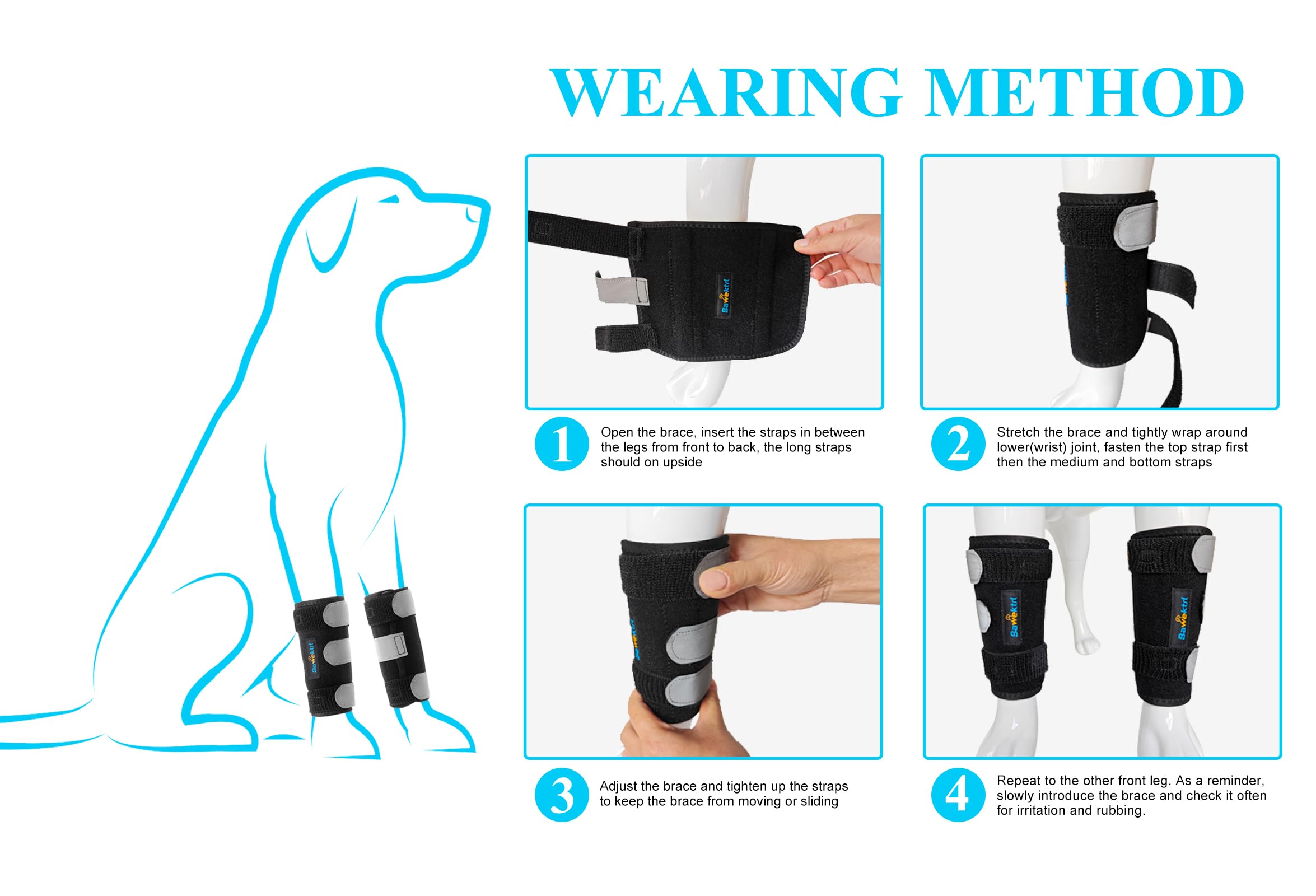 Bawektrl Dog Wrist Brace Compression Carpus Wraps with lateral Metal splints, Provide More Support for Canine Front Leg, Help with Cruciate Ligament, Wound Healing and Loss of Stability from Arthritis