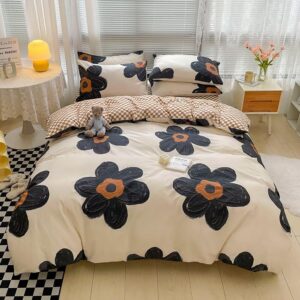 houseri black floral duvet cover twin 3d sunflower beige white and black bedding duvet cover twin size girls kawaii dorm comforter cover soft women flowers duvet covers black brown plaid twin