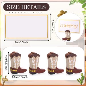 Kigley 18 Pcs Cowboy Boots Wooden Ornaments Place Card Holder and 25 Pcs Gold Foil White Card Cowboy Boots Wooden Table Sign Picture Number Sign Stands Holder for Wedding Party Events (Brown)