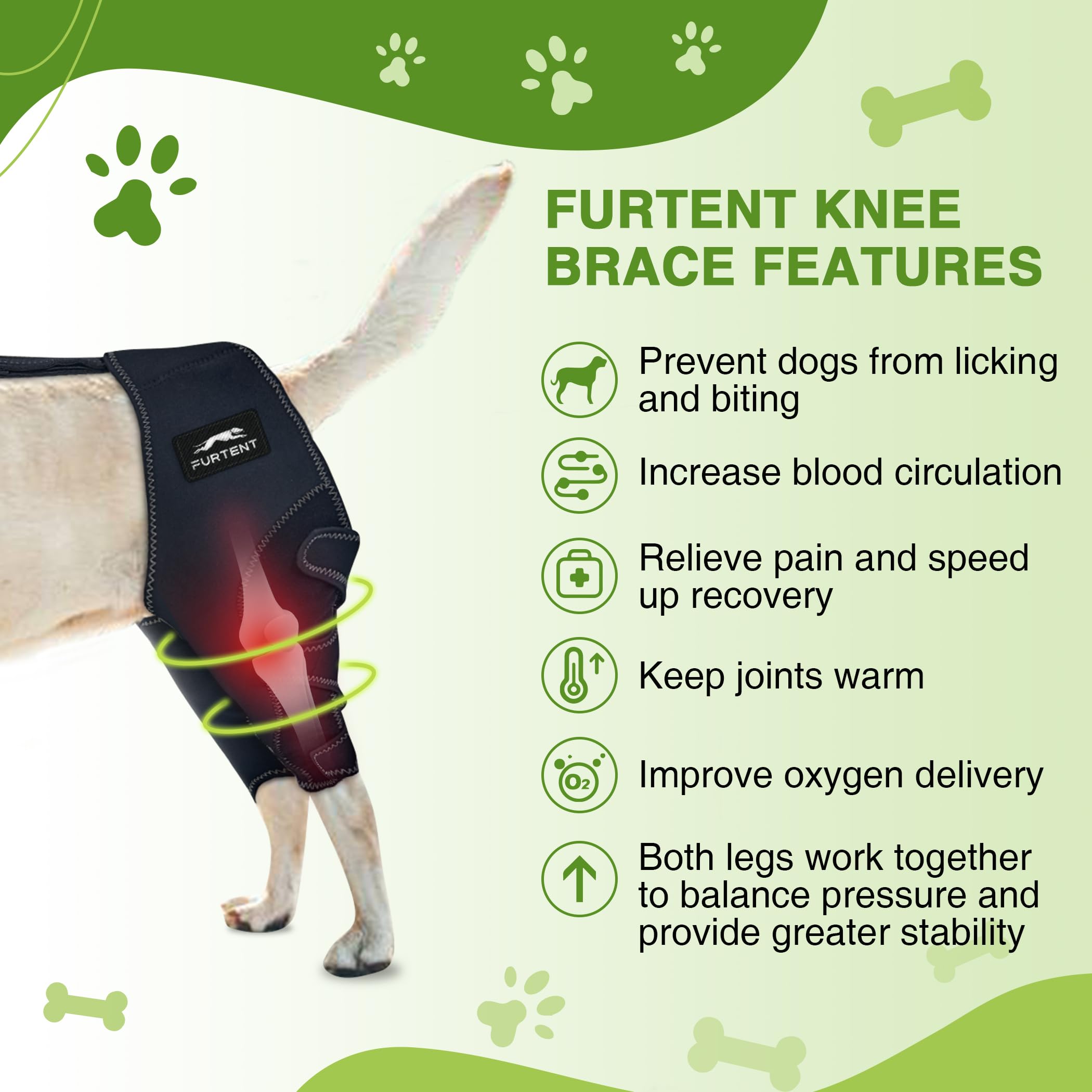 Furtent Dog Knee Brace for Torn ACL Hind Leg - Keeps Joints Warm and Stable, Upgraded Adjustable Leg Support, Dogs Rear Leg Wrap Harness Set for Leg Wound Care and Lick Prevention