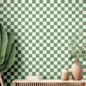 drydiet retro checkerboard peel and stick wallpaper 70s checkered wallpaper checkered removable wall paper decorative checkered decor for bathroom cabinet(green,9.8' x 15.75'')