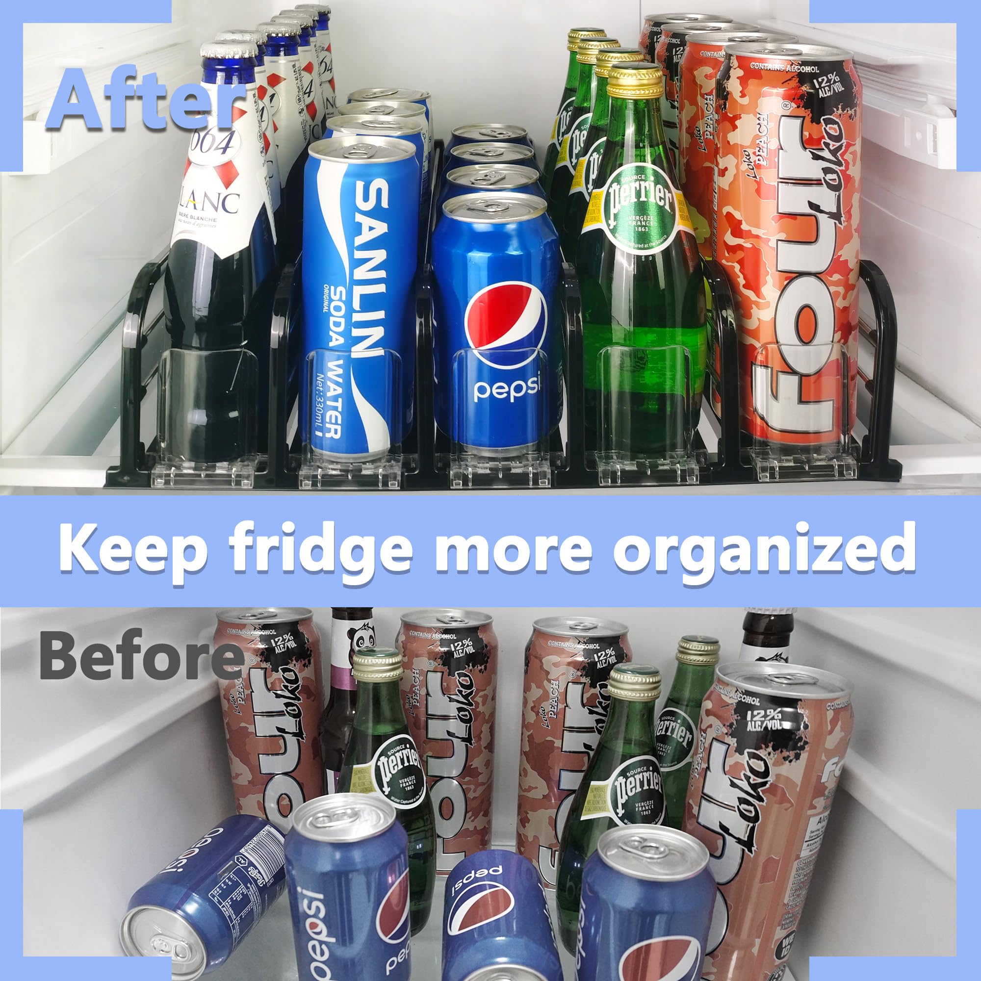 Yedyoi Drink Organizer for Fridge, Soda Can Organizer for Fridge, Self-Pushing Glide Drink Dispenser for Refrigerator -Holds up to 25 Cans Black (5 Rows)