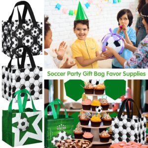 Kigeli 60 Pcs Soccer Gift Bags Soccer Party Bags Soccer Goodie Bags Reusable Soccer Non Woven Gift Bags with Handles Soccer Treat Bags Soccer Snack Candy Bags for Team Party Birthday Supplies