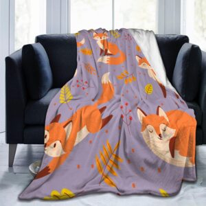 VODRM Cute Fox Blanket Gifts for Kids & Adult for Living Room Bedding Couch Soft Lightweight Warm Cozy Animal Foxes Leaf Throw Blankets Party Birthday Decor Golden 60X80in All Seasons