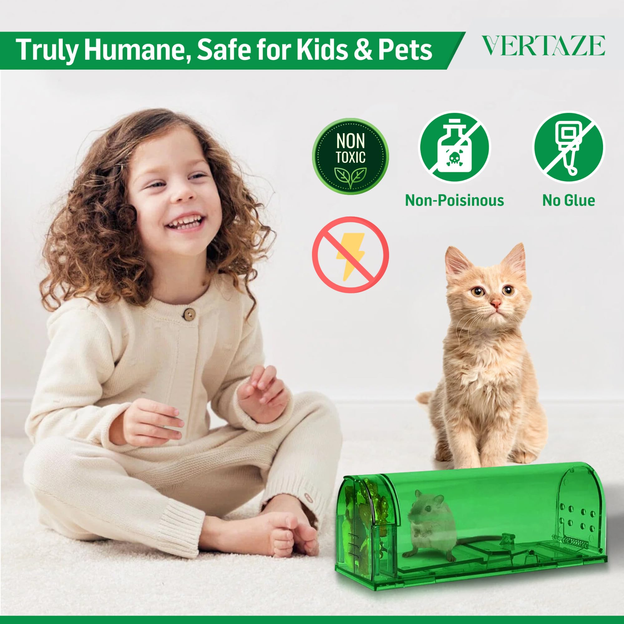 4 Pack Mouse Traps Humane Catch and Release Reusable No Kill, Multiuse, Live Mouse Trap, No Touch, Pet Safe mice Trap Indoor for Home, Easy Set in Basement, Garage, with Gloves