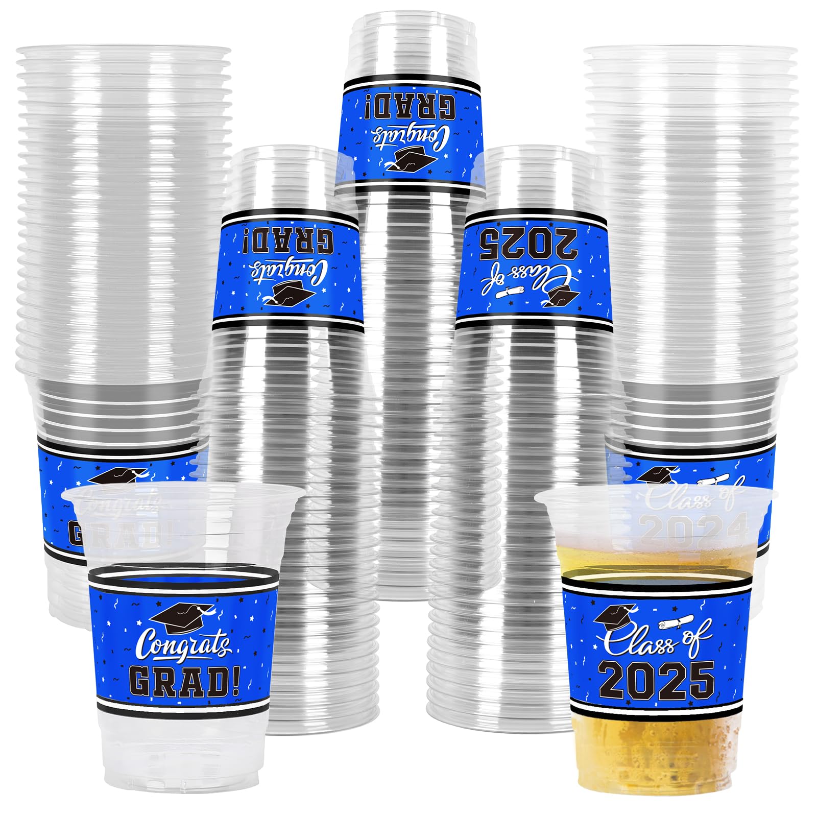 Class of 2025 Celebration - 100 Pcs 16oz Blue Graduation Plastic Cups for Graduation Party | Sturdy & Durable Drinkware for Grad Festivities | Essential Graduation Party Supplies & Decorations