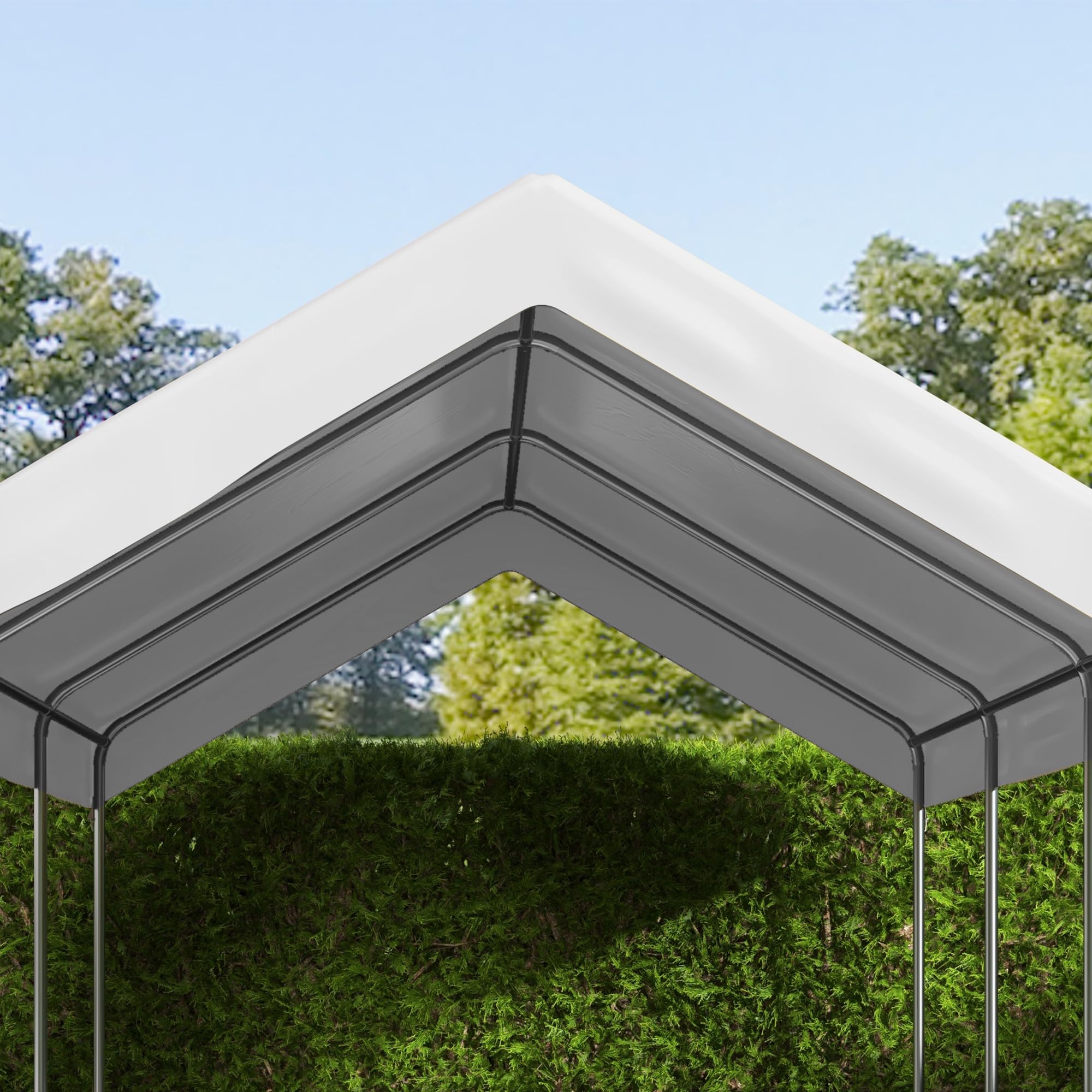 Outsunny 19.7' x 9.7' Carport Replacement Top Canopy Cover for Model 84C-207WT or 84C-386V00WT, Waterproof and UV Protected Garage Car Port Cover with Ball Bungee Cords, White (Only Cover)